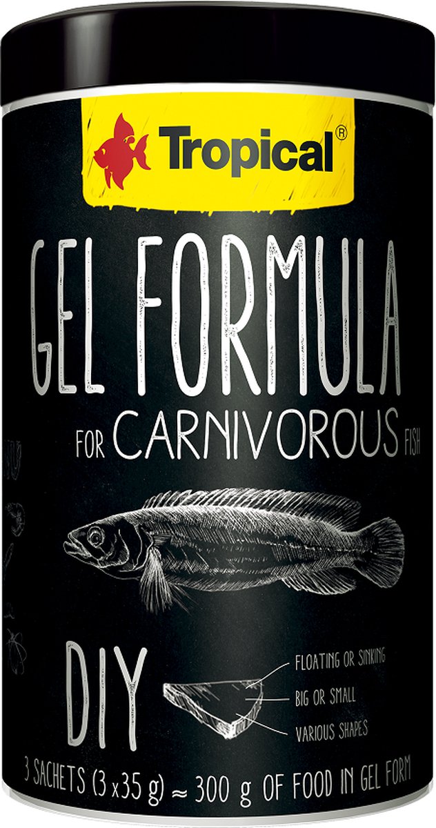 Tropical Gel Formule voor Carnivore vissen (Vleeseters) - 1 Liter / 105 gram (3x35gram) - Aquarium Visvoer - Zelf visvoer bereiden