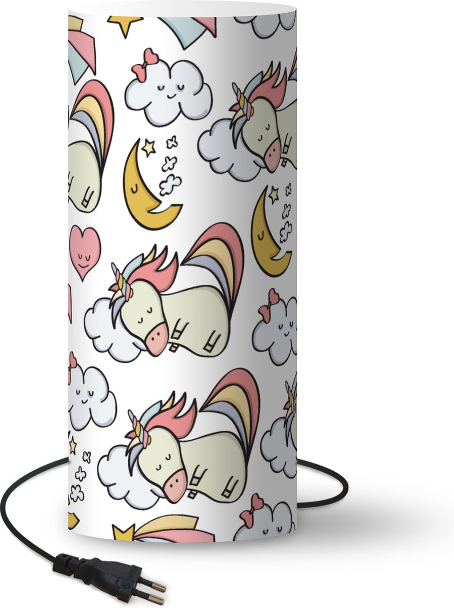 Lamp - Nachtlampje - Tafellamp slaapkamer - Slapen - Unicorn - Patronen - 33 cm hoog - Ø14.3 cm - Inclusief LED lamp
