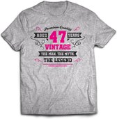 47 Jaar Legend - Feest kado T-Shirt Heren / Dames - Antraciet Grijs / Roze - Perfect Verjaardag Cadeau Shirt - grappige Spreuken, Zinnen en Teksten. Maat L