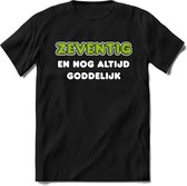 70 Jaar Goddelijk - Feest kado T-Shirt Heren / Dames - Wit / Groen - Perfect Verjaardag Cadeau Shirt - grappige Spreuken, Zinnen en Teksten. Maat L