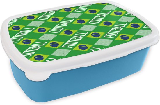 Broodtrommel Blauw - Lunchbox - Brooddoos - - Voetbal Patronen - 18x12x6 cm... |