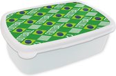 Broodtrommel Wit - Lunchbox - Brooddoos - Brazilië - Voetbal - Patronen - 18x12x6 cm - Volwassenen
