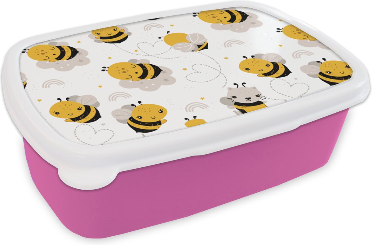 Broodtrommel Roze - Lunchbox - Brooddoos - Bijen - Patronen - Kawaii -  18x12x6 cm -... | bol.com