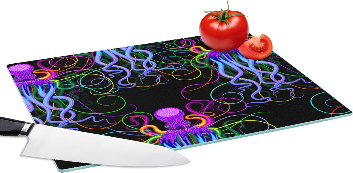 Glazen Snijplank - 39x28 - Octopus - Regenboog - Neon - Abstract - Patronen - Snijplanken Glas
