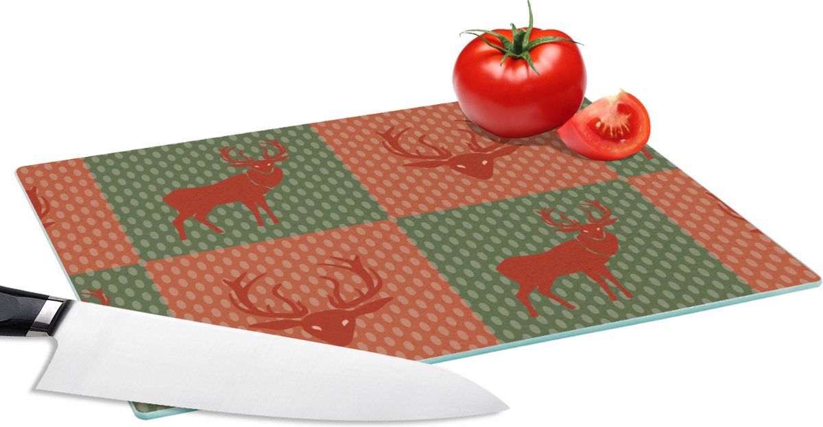 Glazen Snijplank - 28x20 - Patroon - Hert - Groen - Rood - Snijplanken Glas