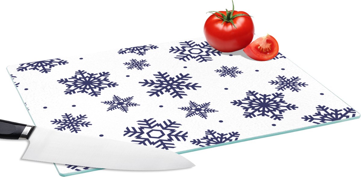 Glazen Snijplank - 39x28 - Sneeuwvlok - Winter - Patroon - Snijplanken Glas