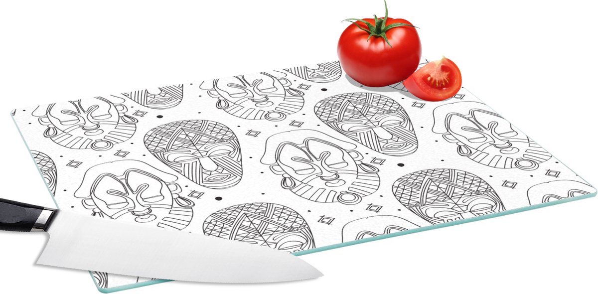 Glazen Snijplank - 39x28 - Patroon - Maskers - Zuid-Amerika - Snijplanken Glas