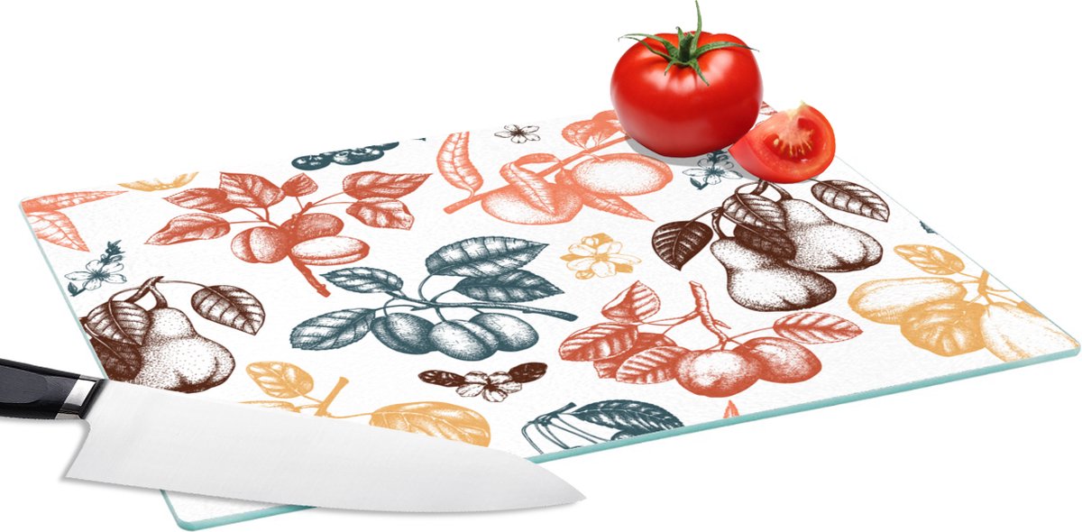 Glazen Snijplank - 39x28 - Fruit - Vintage - Boom - Design - Snijplanken Glas