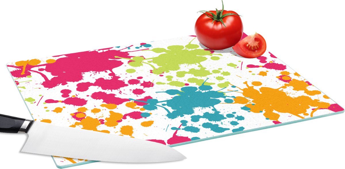 Glazen Snijplank - 39x28 - Patronen - Verf - Regenboog - Snijplanken Glas