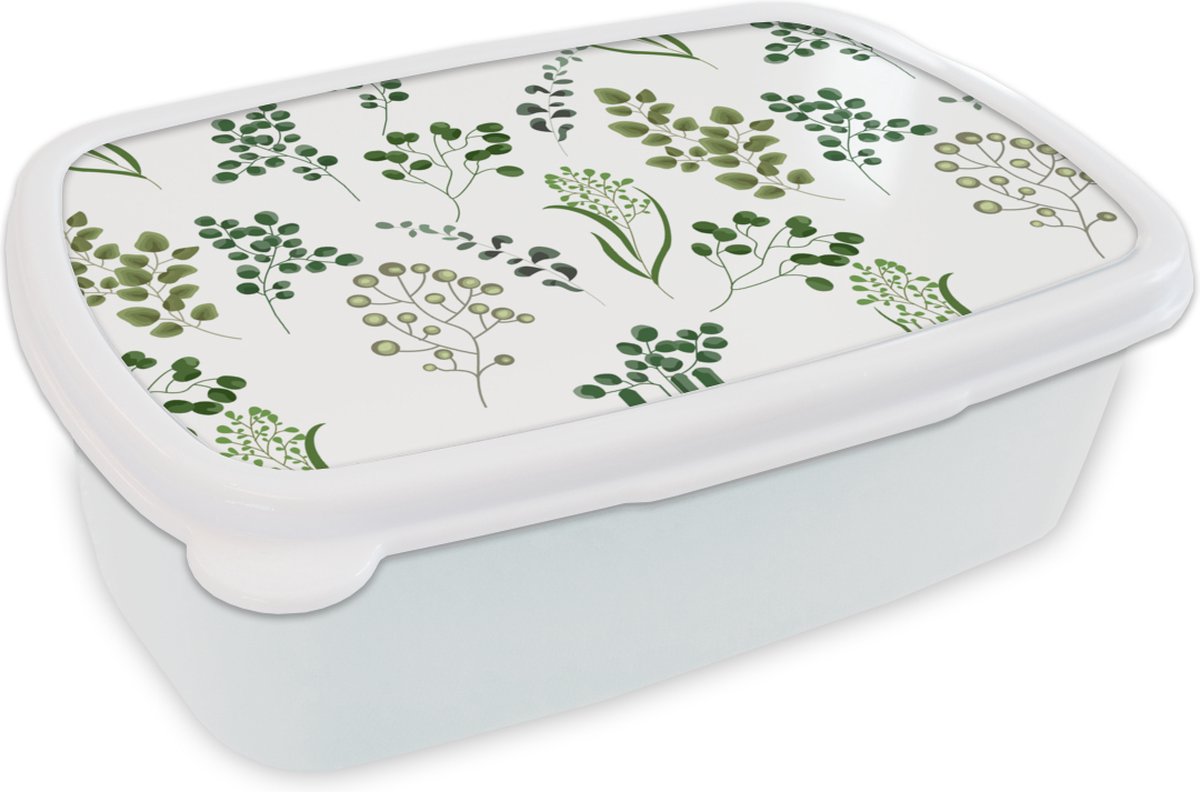 Broodtrommel Wit - Lunchbox - Brooddoos - Kruiden - Eucalyptus - Design - 18x12x6 cm - Volwassenen