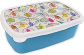 Broodtrommel Blauw - Lunchbox - Brooddoos - Pastel - Paraplu - Patronen - 18x12x6 cm - Kinderen - Jongen