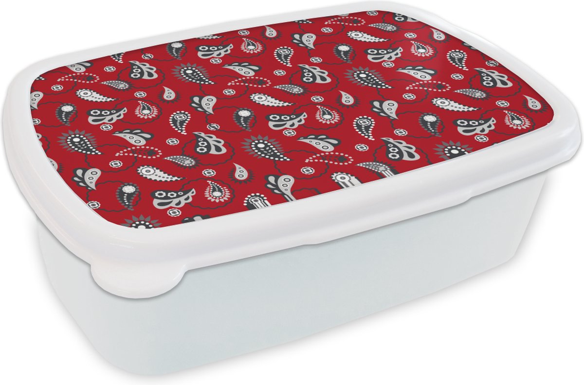 Broodtrommel Wit - Lunchbox - Brooddoos - Bandana - Flora - Retro - Design - 18x12x6 cm - Volwassenen