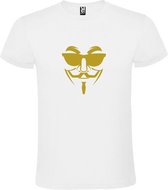 Wit T shirt met print van " Vendetta " print Goud size XXXXL