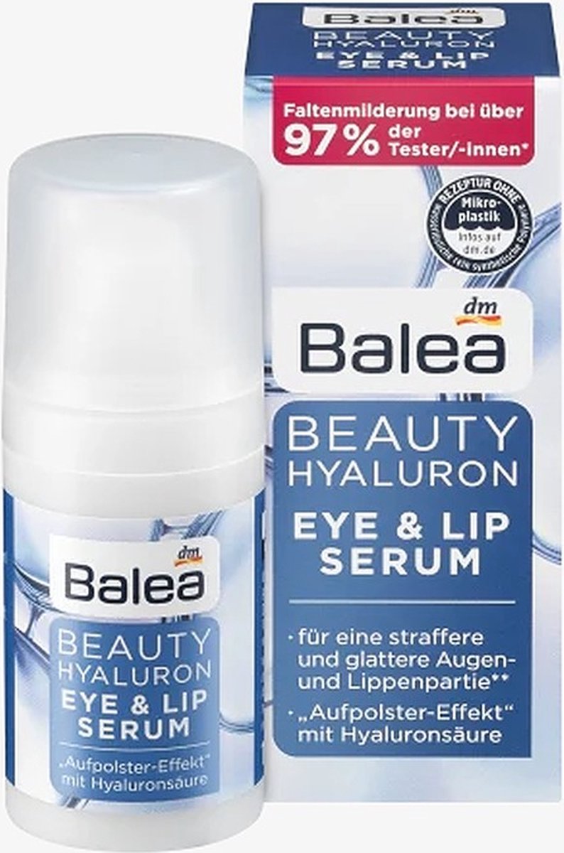 Balea Beauty Hyaluron Eye & Lip Serum - Hyaluronzuur - Hydraterend - Lip serum - Oog serum - Serum - Huidverzorging - Gezichtsverzorging - Skin-care - Bewezen resultaat* -