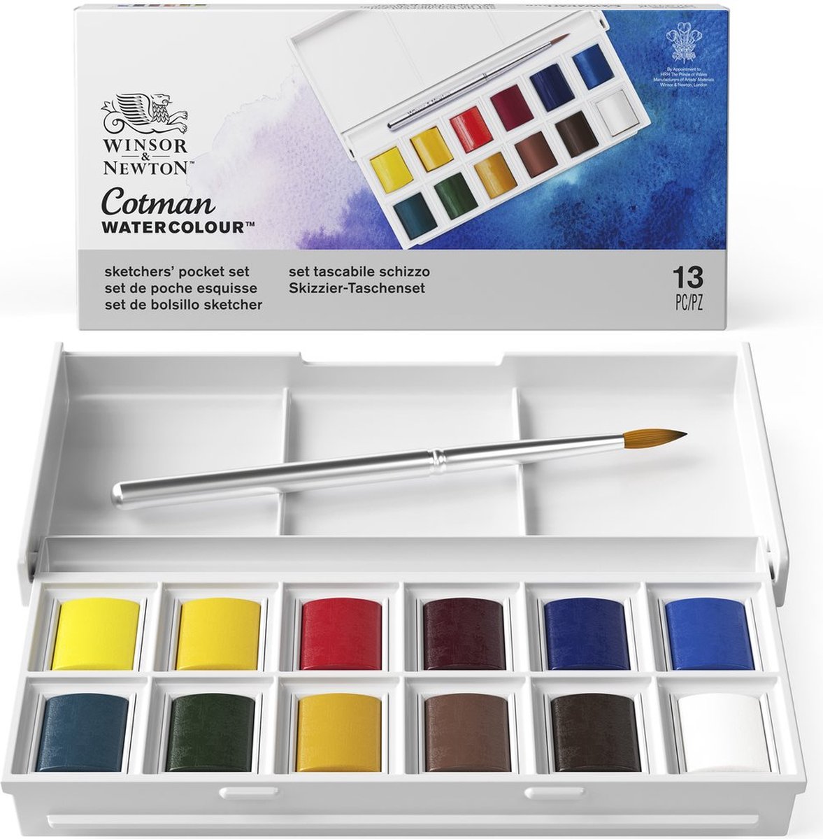 Winsor & Newton Cotman Sketchers Pocket Box Aquarelset 12 halve napjes + penseel - Winsor & Newton