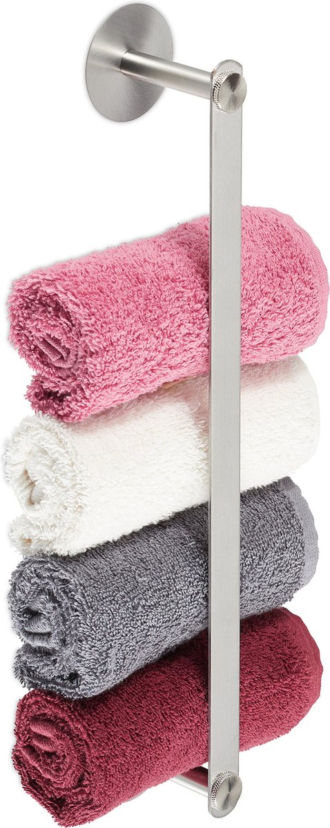 Relaxdays handdoekhouder zonder boren - handdoekrek - rvs - zelfklevend - zilver
