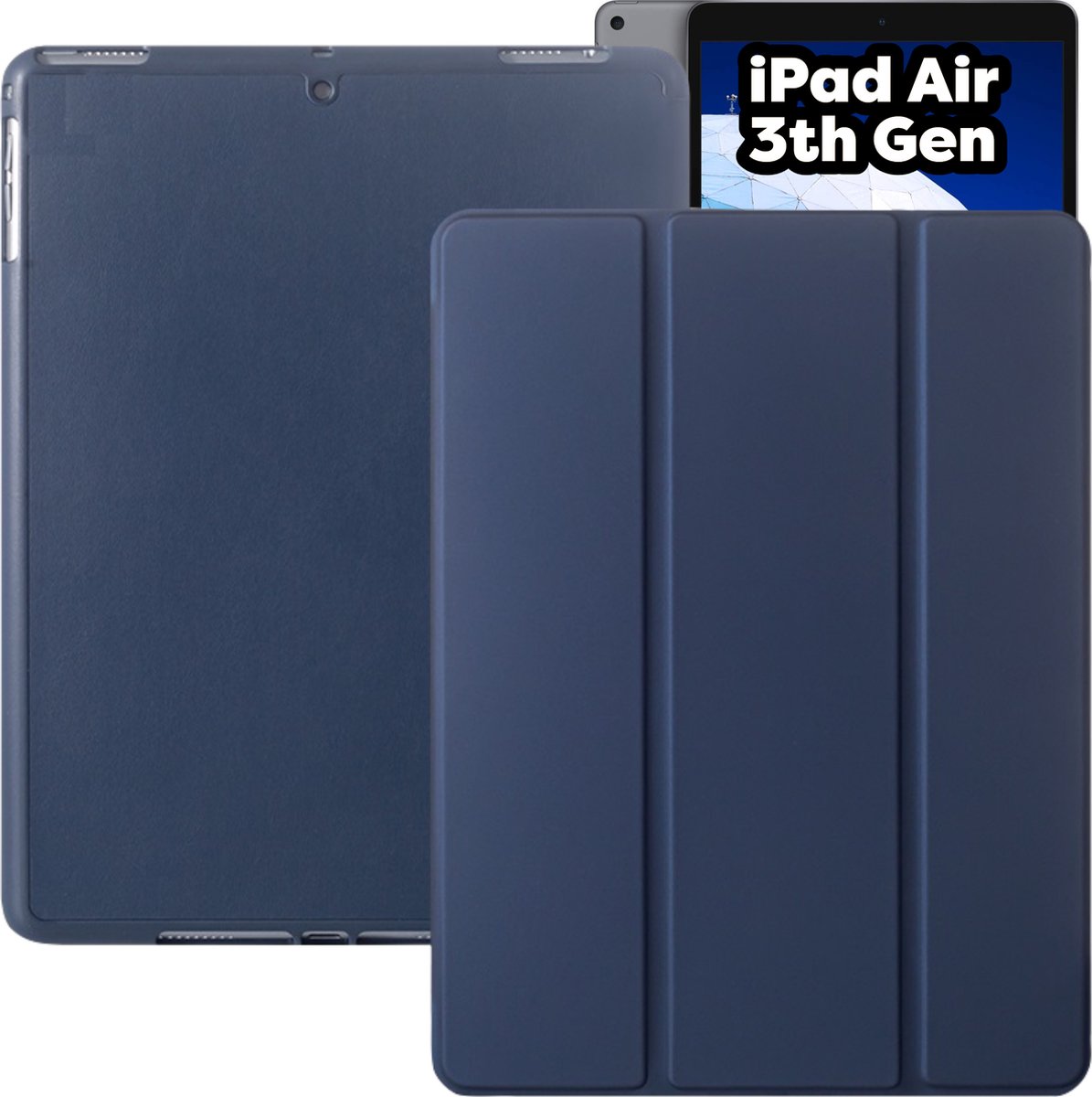 iPad Air 3 (2019) 10.5 Hoes - iPad Air 2019 (3e generatie) Case - Donker Blauw - Smart Folio iPad Air Cover met Apple Pencil Opbergvak - Hoesje voor Apple iPad Air 3e Generatie (2019) 10.5 inch