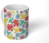 Mok - Koffiemok - Vogels - Bloem - Zomer - Kolibrie - Patronen - Mokken - 350 ML - Beker - Koffiemokken - Theemok