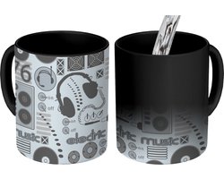 Magische Mok – Foto op Warmte Mokken – Koffiemok – DJ – Koptelefoon – Vintage – Tekening – Design – Magic Mok – Beker – 350 ML – Theemok