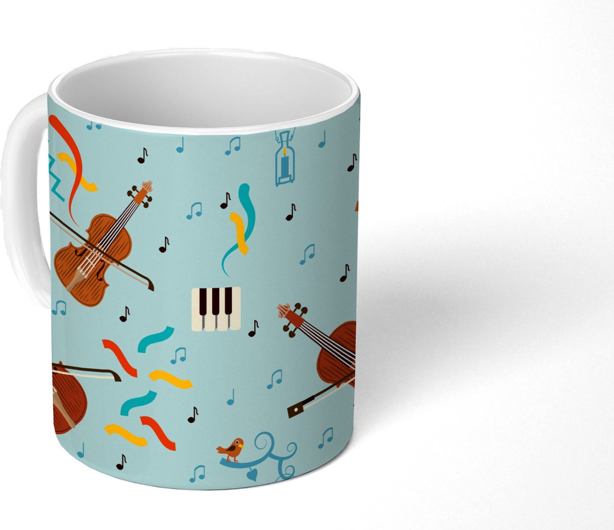 Mok - Koffiemok - Muziek - Cello - Noten - Mokken - 350 ML - Beker - Koffiemokken - Theemok
