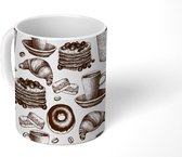 Mok - Koffiemok - Koffie - Croissant - Ontbijt - Patroon - Mokken - 350 ML - Beker - Koffiemokken - Theemok