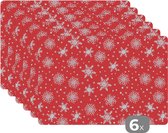 Placemat - Placemats kunststof - Patroon - Sneeuwvlok - Kerst - Rood - Wit - 45x30 cm - 6 stuks - Hittebestendig - Anti-Slip - Onderlegger - Afneembaar