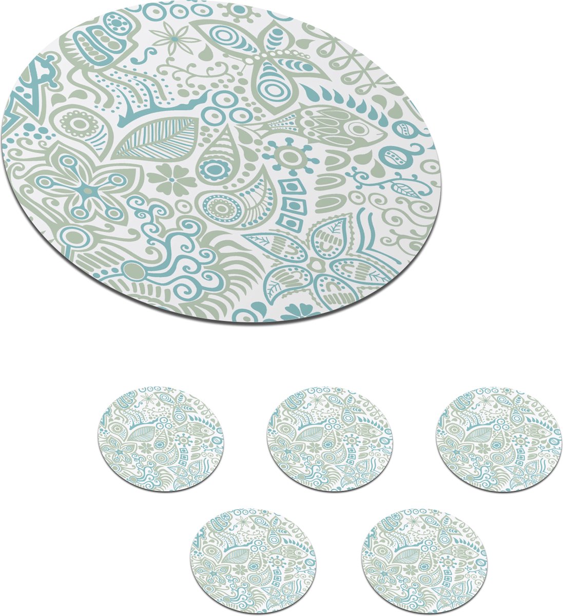 Onderzetters voor glazen - Rond - Vlinders - Patronen - Abstract - 10x10 cm - Glasonderzetters - 6 stuks