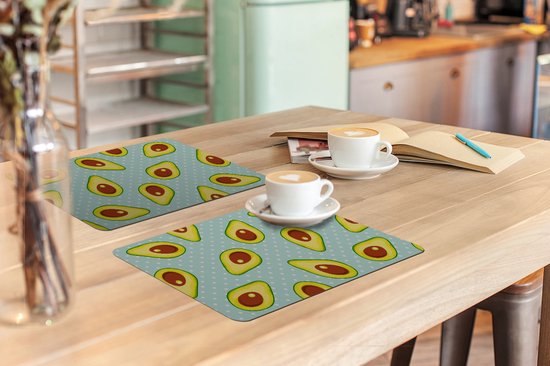 Set de table - Napperons en plastique - Avocat - Motifs - Pois - 45x30 cm - 6 pièces - Résistant à la chaleur - Antidérapant - Sous-couche - Amovible
