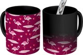 Magische Mok - Foto op Warmte Mokken - Koffiemok - Flamingo - Patroon - Roze - Love - Magic Mok - Beker - 350 ML - Theemok