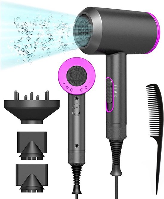 Föhn met Diffuser & Concentrator Haardroger met 3 Standen Warm en Koud Zwart