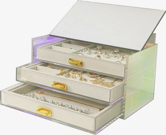 Sieradendoos Olivia | Sieradenbox | Jewellerybox | Sieradendoosje | Regenboog kleur | Sieraden organizer | Jewellery organizer | Sieraden opbergen | Opberg box | Organizer | Velvet onderkant | Ringen display | Jewellery box | Sieradenbox | Organizer