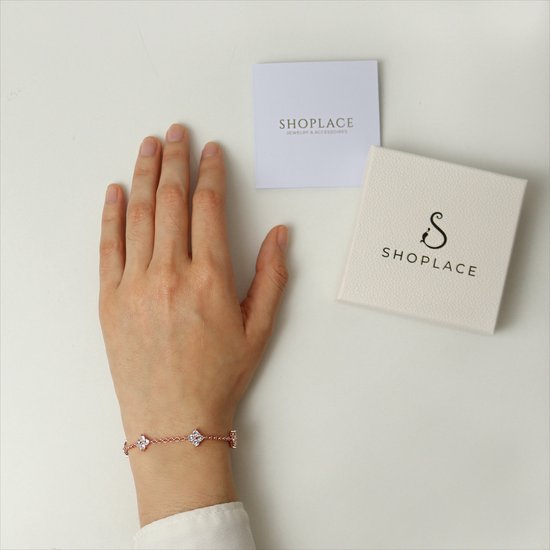 Shoplace ® - Bracelet femme Clover avec cristaux Swarovski - Plaqué or rose 18 carats - Bracelet Swarovski - Coffret cadeau - ⌀ 20cm - Or rose
