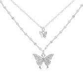 zilveren ketting met twee vlindertjes- 40 cm- Collier- Halsketting -Charme Bijoux