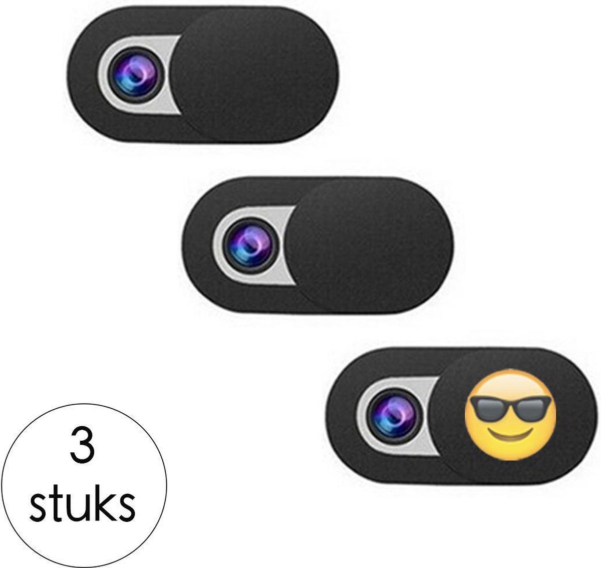 Supertarget PRO Webcam cover met Emoji - Unieke webcam schuifjes in Nederland met Emoji - 3 stuks zwart - Webcamcover - Privacy beschermer - Geschikt voor Tablets, Laptops (Macbooks) en Smartphones
