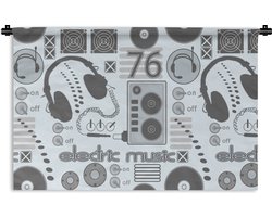 Wandkleed – Wanddoek – DJ – Koptelefoon – Vintage – Tekening – Design – 90×60 cm – Wandtapijt