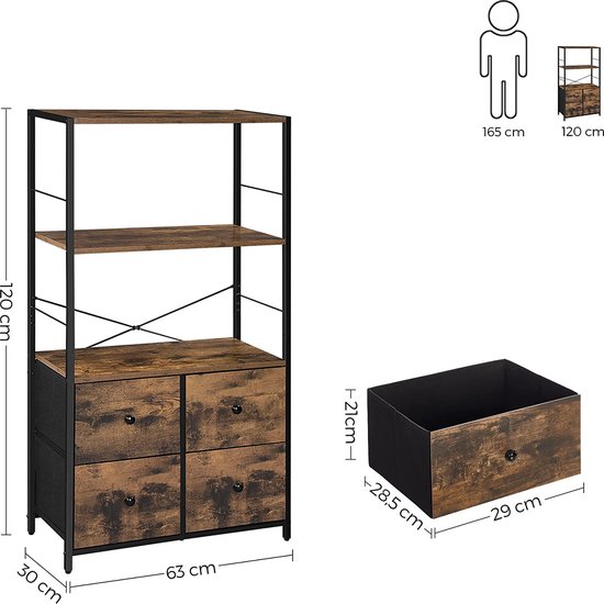 HOMCOM Opbergkast in industriële stijl, commode met afneembare stoffen laden en planken, hout en metaal (83,5 x 29 x 87 cm
