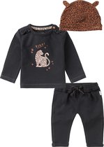 Noppies - kledingset - 3delig - broek Howick grijs - shirt Roetan grijs - Muts Edemdale met panterprint - Maat 62