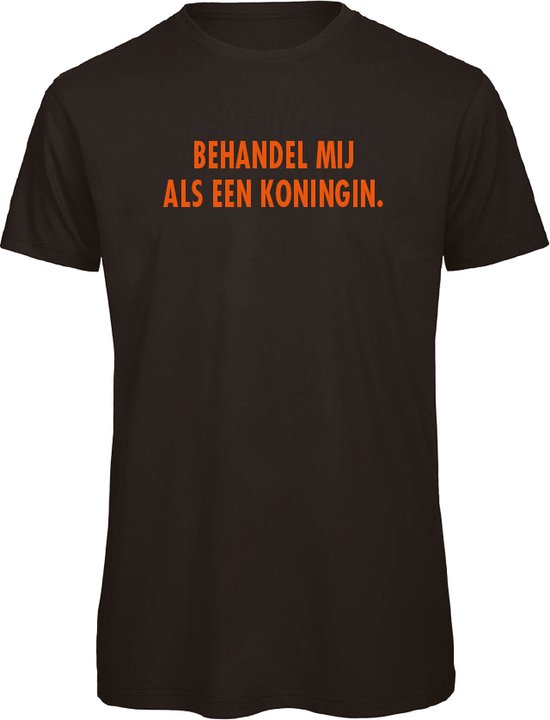 Koningsdag t-shirt zwart XL - Behandel mij als een koningin - soBAD. | Oranje shirt dames | Oranje shirt heren | Koningsdag | Oranje collectie