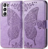 Bookcase adaptée pour Samsung Galaxy S21 FE - Violet - Papillon - Etui Portefeuille