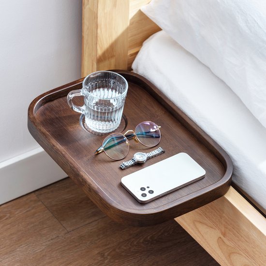 Relaxdays Bed Shelf, Floating Bedside Table, Self-Adhesive, for Beds & Loft Beds, HBD 8.5 x 30 x 15.5 cm, Plastic, Black