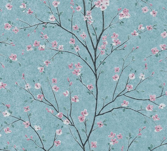 CHINESE STIJL BLOEMEN BEHANG | Botanisch - groen roze zwart - A.S. Création Metropolitan Stories 2