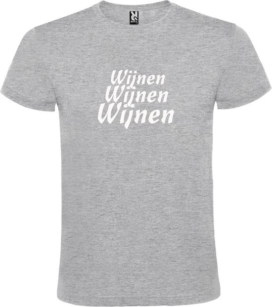 Grijs  T shirt met  print van "Wijnen Wijnen Wijnen " print Wit size XL
