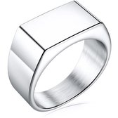 Zegelring Rechthoekig - Zilver kleurig - 17-23mm - Ringen Mannen - Ring Heren - Ringen Vrouwen - Ring Dames - Valentijn Cadeautje voor Hem - Valentijnsdag voor Mannen Cadeautjes