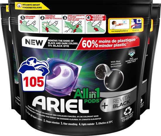 Ariel All-in-1 PODS - Wasmiddelcapsules - +Revitablack - Voordeelverpakking 3 x 35 Wasbeurten