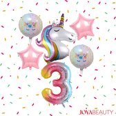 Joya® 3 jaar Unicorn Feestset | Kinderverjaardag Versier Decoratie Pakket | Helium Ballonnen Unicorn | Eenhoorn Verjaardag Leeftijd Drie Jaar