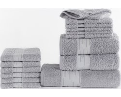 Homéé 15 delige baddoekenset Essentials 1 badlaken 2 handdoeken 6 gastendoekjes 6 washandjes grijs 100% katoen 550g. m²