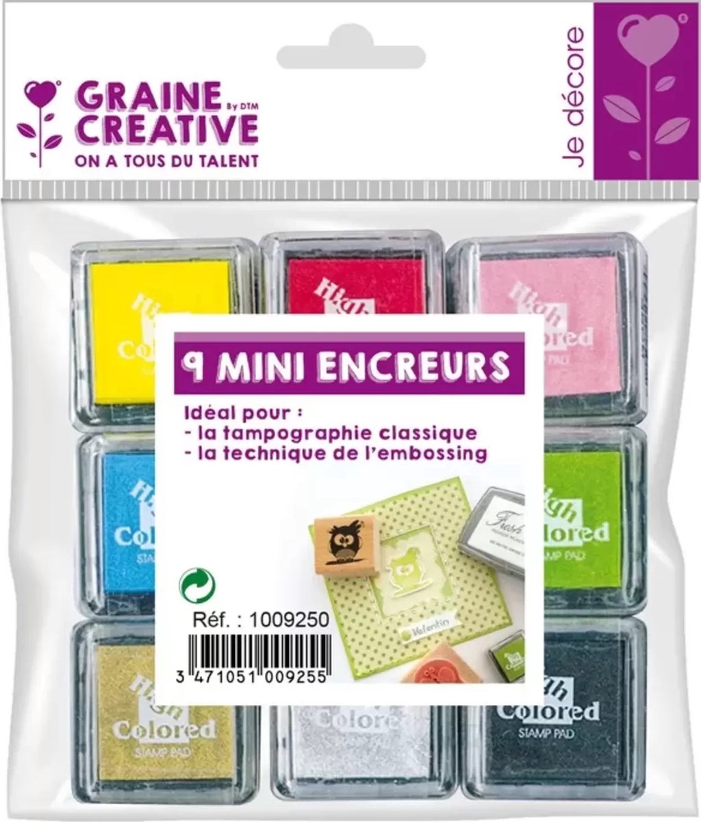 Graine Creative inktkussens set - stempelen en embossen 9 kleuren.