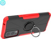 Oneplus Nord 2 5G Hoesje Rood - Ring - Kickstand - Bumpercase