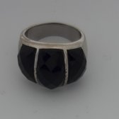 Lucardi Dames Ring met Gemstone black onyx - Ring - Cadeau - Echt Zilver - Zilverkleurig