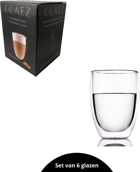 GLAEZ - Dubbelwandige Glazen -  Latte Macchiato - Thermoglazen -  Theeglazen - Handgeblazen -  350 ml - Glaez